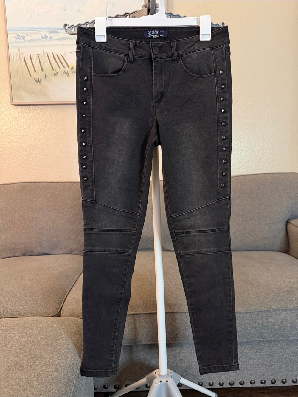 Boom Boom Jeans Black Skinny Jeans with Side Stud Trim
